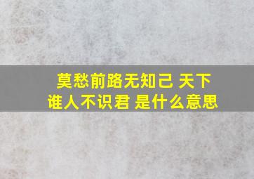 莫愁前路无知己 天下谁人不识君 是什么意思